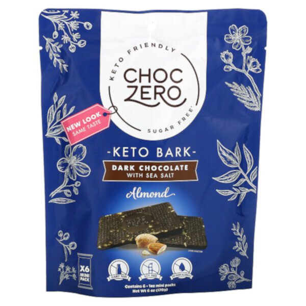 Темный шоколад с морской солью, миндалем, без сахара, 6 плиток по 1 унции каждая ChocZero