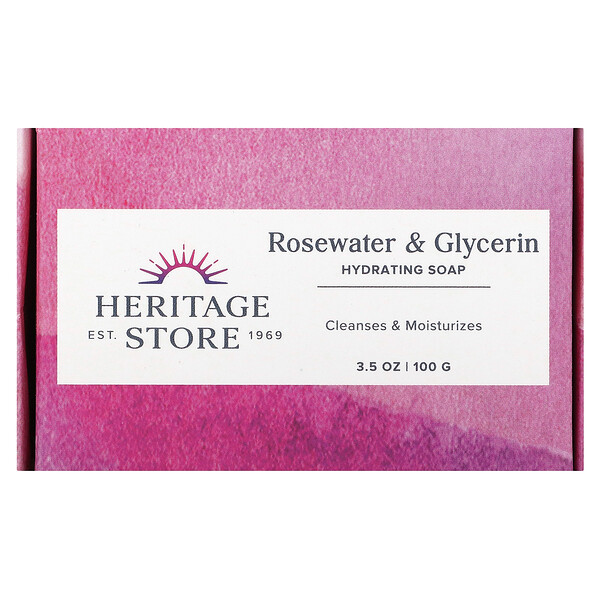 Розовая вода и глицерин, увлажняющее мыло, 3,5 унции (100 г) Heritage Store