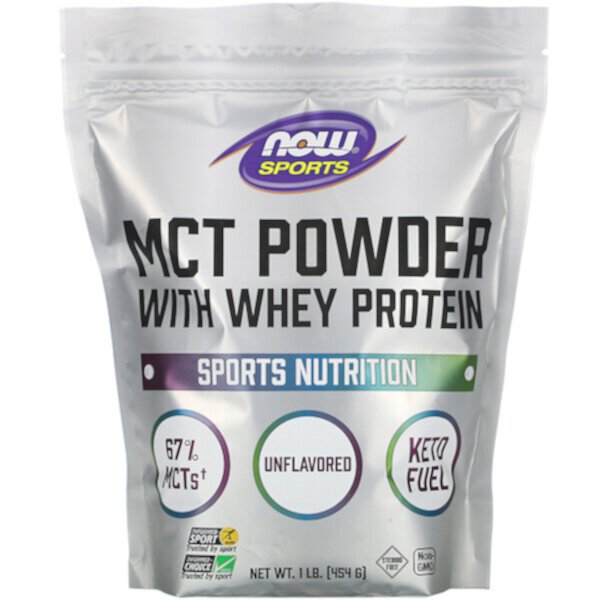 Sports, Порошок МСТ с сывороточным протеином, без вкуса, 1 фунт (454 г) NOW Foods