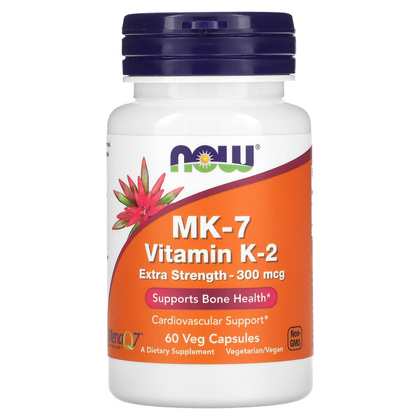 MK-7 Витамин K-2, Экстра Сила - 300 мкг - 60 растительных капсул - NOW Foods NOW Foods