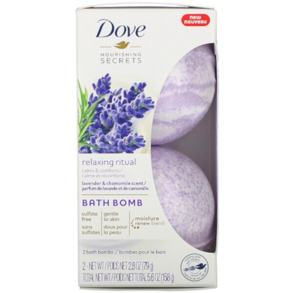 Nourishing Secrets, Бомбочки для ванны, аромат лаванды и ромашки, 2 бомбочки для ванны, 2,8 унции (79 г) каждая Dove