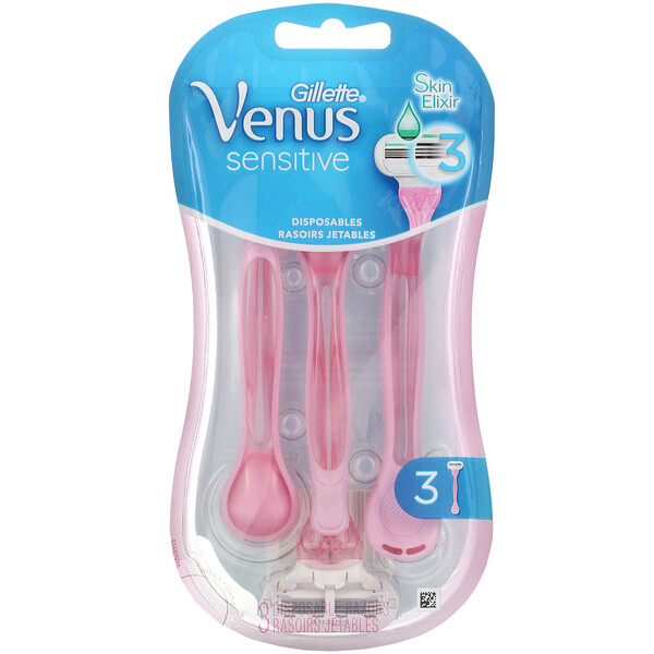 Venus, SkinElixir, для чувствительной кожи, 3 одноразовые бритвы Gillette