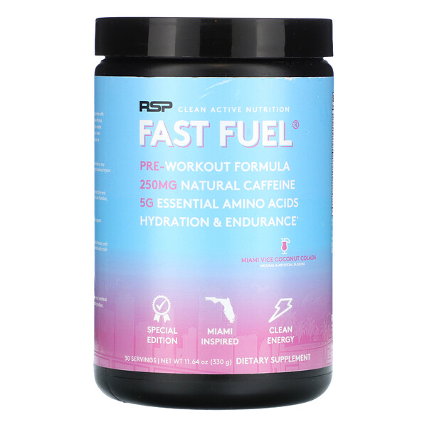 Fast Fuel, Формула перед тренировкой, увлажнение и выносливость, кокосовая колада Miami Vice, 11,64 унции (330 г) RSP Nutrition