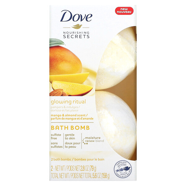 Nourishing Secrets, Бомбочки для ванны, манго и миндаль, 2 бомбочки для ванны, 2,8 унции (79 г) каждая Dove