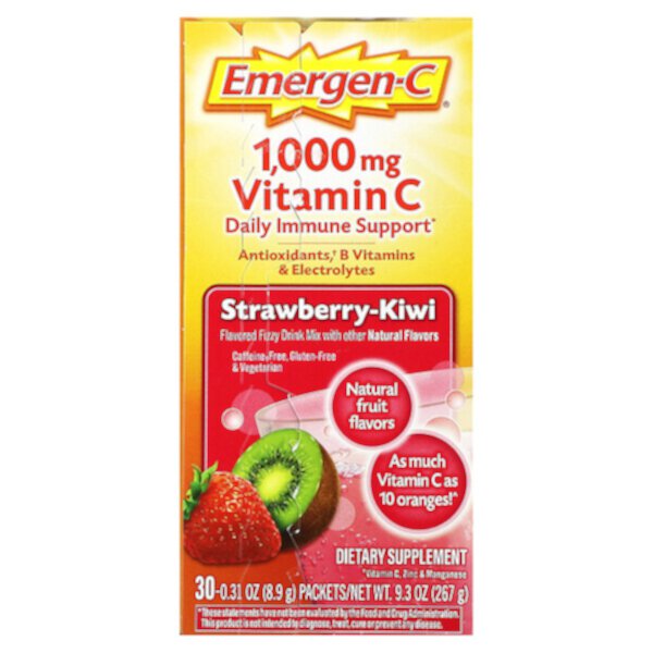 Витамин С, Клубника-киви, 1000 мг, 30 пакетов по 0,31 унции (8,9 г) каждый Emergen-C
