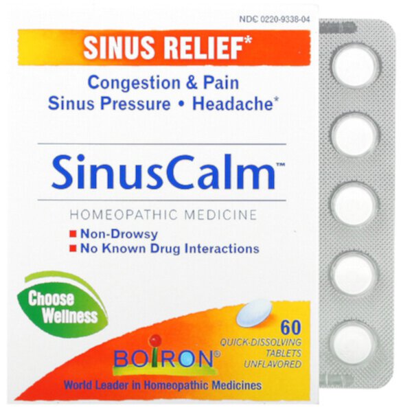 SinusCalm, Sinus Relief, без вкуса, 60 быстрорастворимых таблеток Boiron