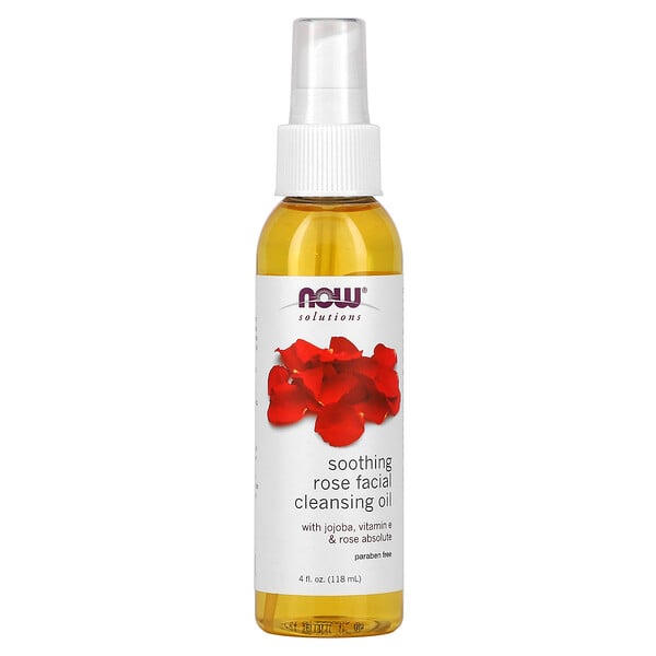 Solutions, Очищающее масло для лица с успокаивающей розой, 4 жидких унции (118 мл) NOW Foods