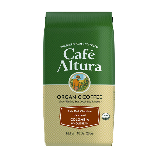 Органический кофе, Колумбия, цельные зерна, темная обжарка, 10 унций (283 г) Cafe Altura