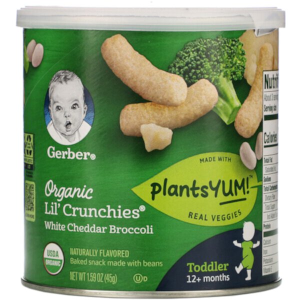 Organic Lil' Crunchies, 12+ месяцев, брокколи из белого чеддера, 1,59 унции (45 г) GERBER