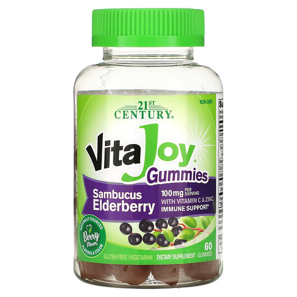 VitaJoy Gummies, Бузина бузина, 60 вегетарианских жевательных конфет 21st Century