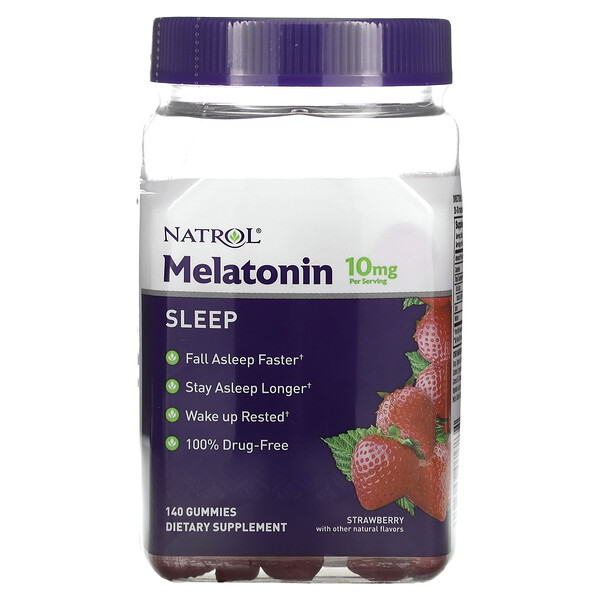 Мелатонин, Сон, Клубника - 10 мг - 140 жевательных конфет - Natrol Natrol