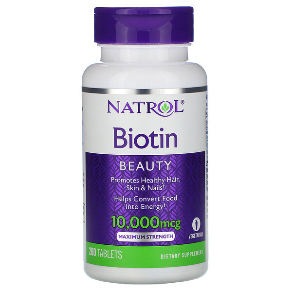 Биотин, максимальная сила, 10 000 мкг, 200 таблеток Natrol