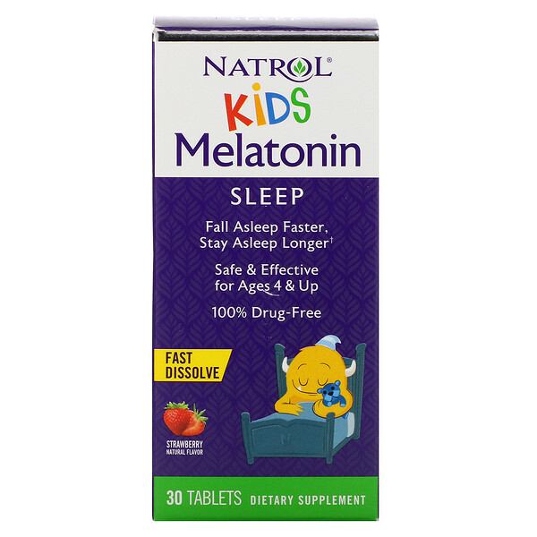 Kids, Мелатонин, быстро растворяющийся, для детей от 4 лет и старше, клубника, 30 таблеток Natrol