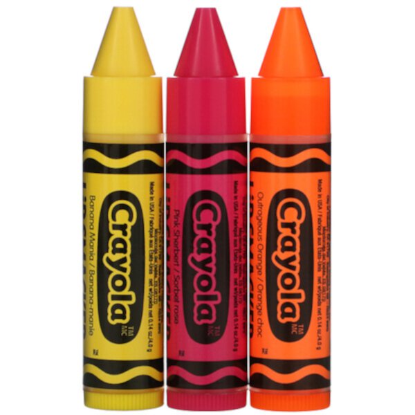 Crayola, Бальзам для губ, тройная упаковка, 3 штуки, 0,14 унции (4,0 г) каждая Lip Smacker