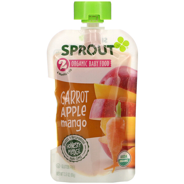 Детское питание, от 6 месяцев и старше, морковь, яблоко, манго, 3,5 унции (99 г) Sprout Organic