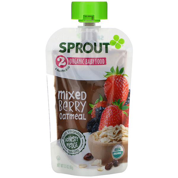 Детское питание, от 6 месяцев и старше, овсяная каша с ягодами, 3,5 унции (99 г) Sprout Organic
