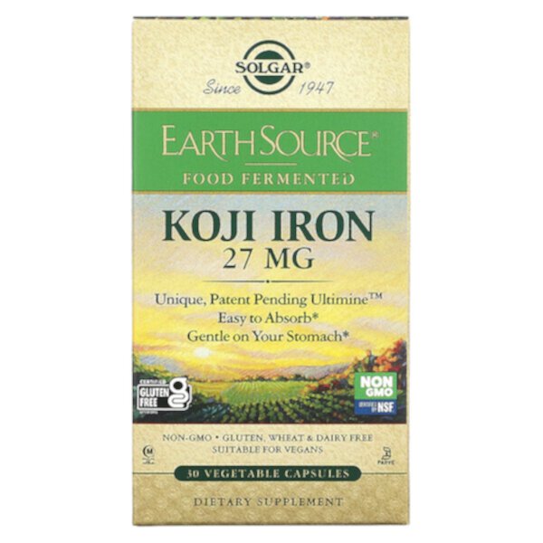 EarthSource Food Fermented, Koji Iron, 27 mg, 30 Vegetable Capsules (Растительные капсулы) Solgar