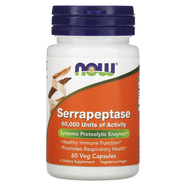 Серрапептаза, 60 растительных капсул NOW Foods