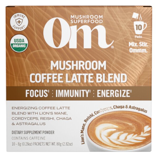 Кофейно-латте с грибами, 10 пакетиков по 0,28 унции (8 г) каждый Om Mushrooms