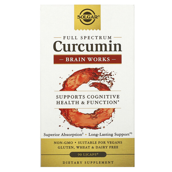 Full Spectrum Curcumin, Brain Works, 90 капсул Licaps Solgar
