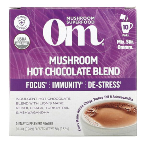 Смесь горячего шоколада с грибами, 10 пакетиков по 0,28 унции (8 г) каждый Om Mushrooms