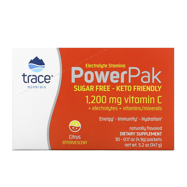 Electrolyte Stamina PowerPak, без сахара, цитрусовые, 30 пакетиков по 0,17 унции (4,9 г) каждый Trace Minerals Research