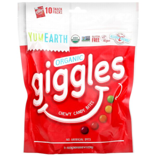 Organic Giggles, 10 упаковок для закусок по 0,5 унции (14 г) каждая YumEarth