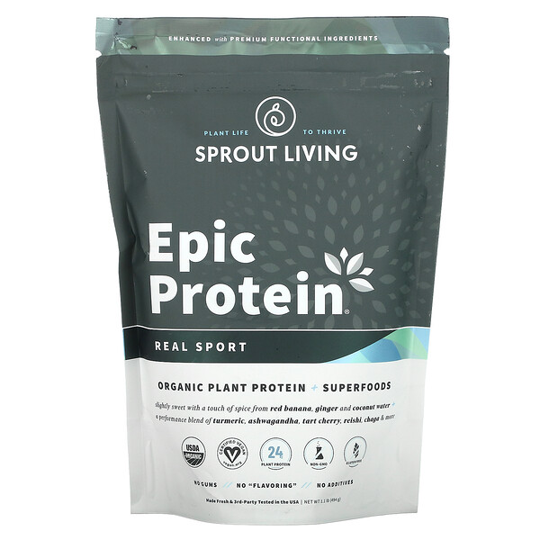Epic Protein, Органический растительный белок + суперпродукты, Real Sport, 1,1 фунта (494 г) Sprout Living