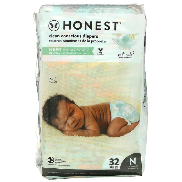 Подгузники Clean Conscious, для новорожденных, 10+ фунтов, 32 подгузника The Honest Company
