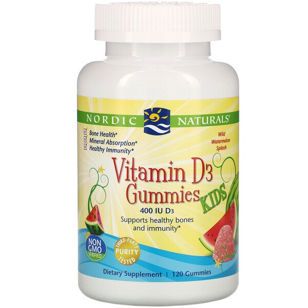 Витамин D3 Gummies KIDS, Всплеск дикого арбуза, 400 МЕ, 120 жевательных конфет Nordic Naturals