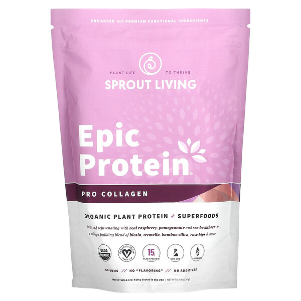 Epic Protein, Органический растительный белок + суперпродукты, профессиональный коллаген, 0,8 фунта (364 г) Sprout Living