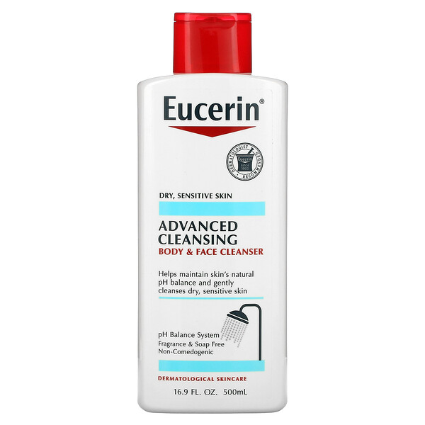 Advanced Cleansing, Очищающее средство для тела и лица, без запаха, 16,9 жидких унций (500 мл) Eucerin