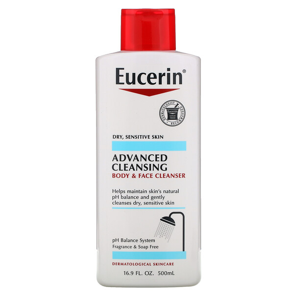 Advanced Cleansing, Очищающее средство для тела и лица, без запаха, 16,9 жидких унций (500 мл) Eucerin