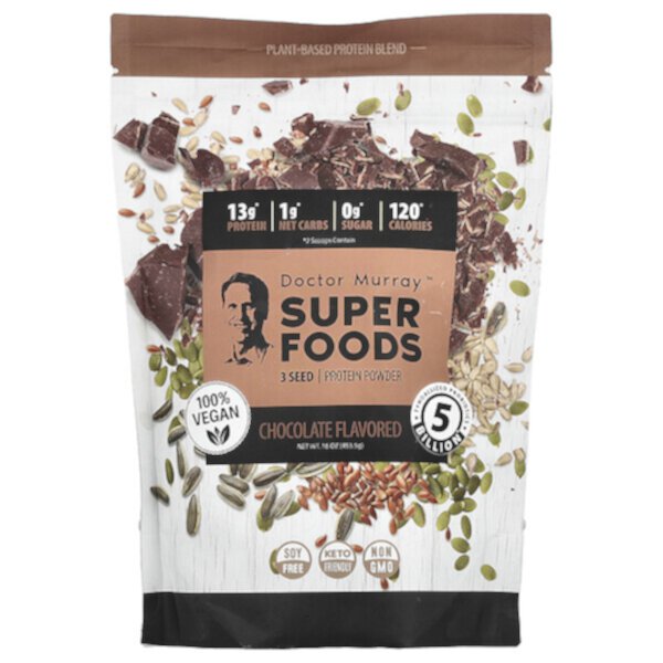 Super Foods, 3 Seed Protein Powder (Порошок), Chocolate, 16 oz (Унции) (453.5 g) Dr. Murray's