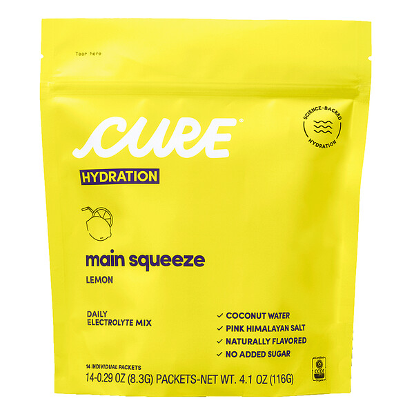 Balancing Electrolyte Mix, Main Squeeze Lemon, 14 отдельных упаковок по 0,29 унции (8,3 г) каждая Cure Hydration