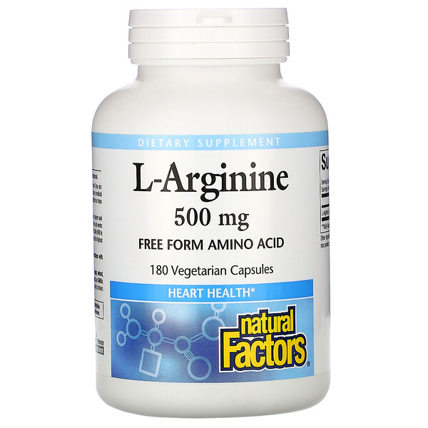 L-аргинин, 500 мг, 180 вегетарианских капсул Natural Factors