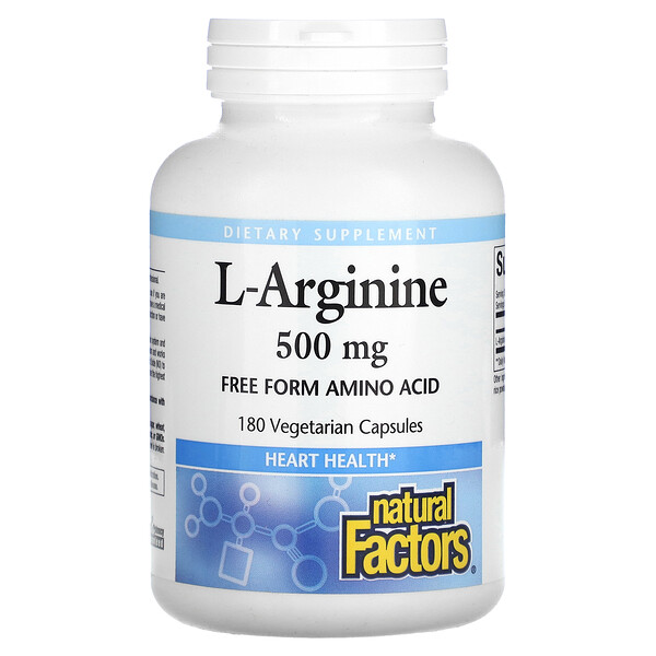 L-аргинин, 500 мг, 180 вегетарианских капсул Natural Factors