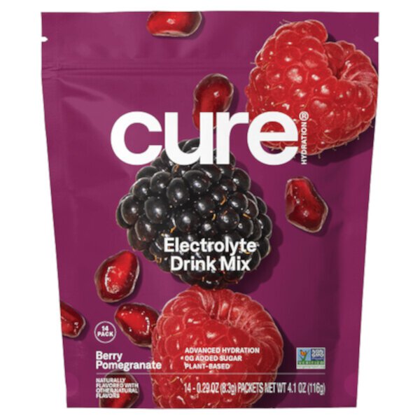 Hydrating Electrolyte Mix, Berry Pomegranate, 14 Packets (Пакеты ), 0.29 oz (Унции) (8.3 g) Each Cure Hydration