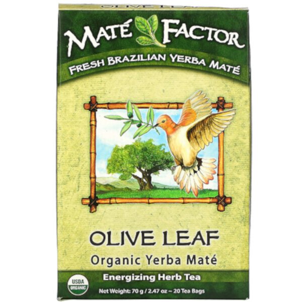 Органический мате из оливковых листьев, 20 чайных пакетиков, 2,47 унции (70 г) Mate Factor