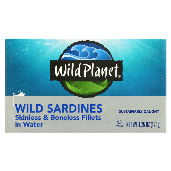 Дикие сардины, Филе без кожи и костей в воде, 4,25 унции (120 г) Wild Planet