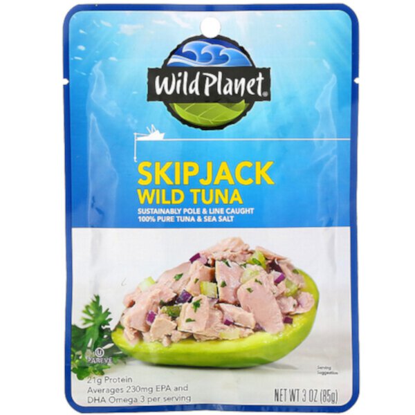 Дикий тунец Skipjack, 3 унции (85 г) Wild Planet