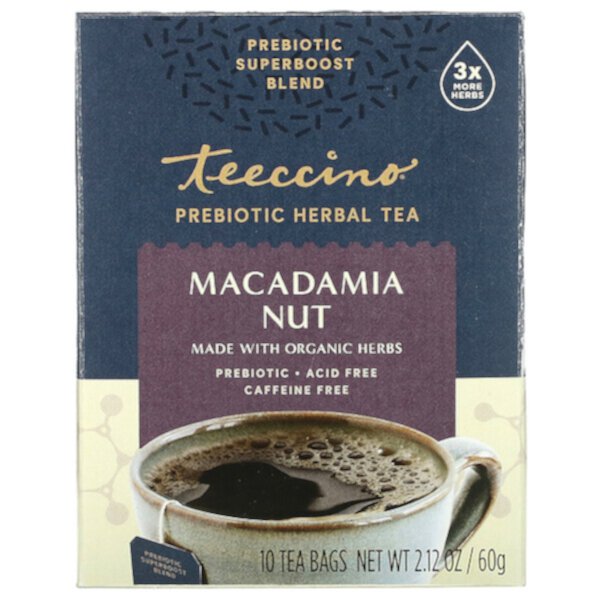 Пребиотический травяной чай, орех макадамия, без кофеина, 10 чайных пакетиков, 2,12 унции (60 г) Teeccino