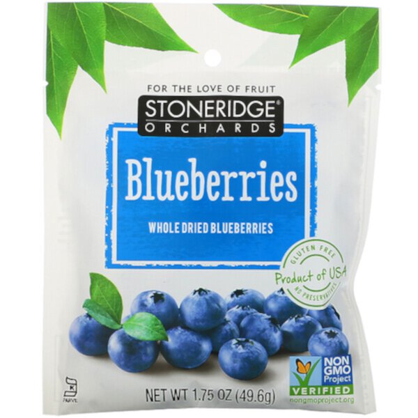 Blueberries, Цельная сушеная черника, 1,75 унции (49,6 г) Stoneridge Orchards