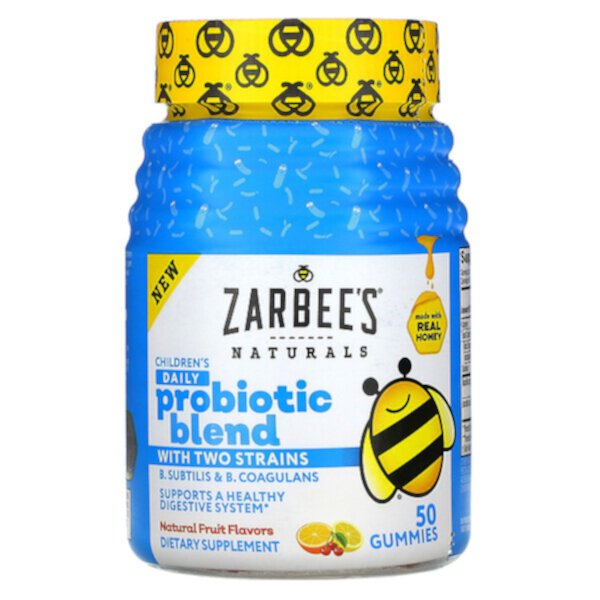 Детская ежедневная пробиотическая смесь с двумя штаммами, натуральными фруктовыми вкусами, 50 жевательных таблеток Zarbee's