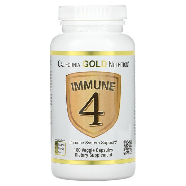 Immune 4, Поддержка иммунной системы, 180 растительных капсул California Gold Nutrition