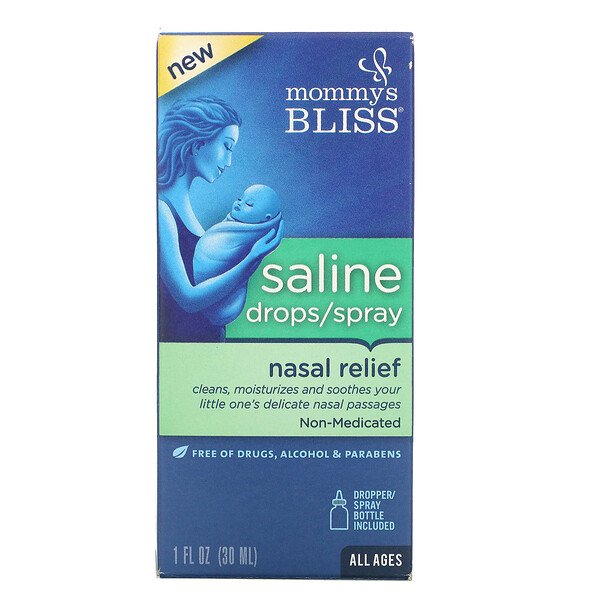 Солевые капли/спрей для облегчения боли в носу, для всех возрастов, 1 жидкая унция (30 мл) Mommy's Bliss