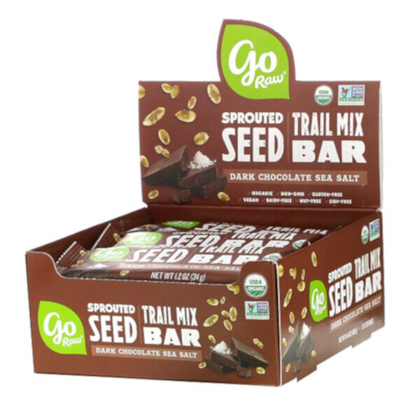 Батончик Sprouted Seed Trail Mix, темный шоколад с морской солью, 12 батончиков по 1,2 унции (34 г) каждый Go Raw