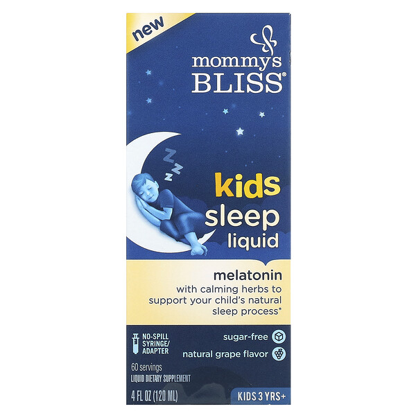 Kids Sleep Liquid, Мелатонин, для детей от 3 лет, натуральный виноград, 4 жидких унции (120 мл) Mommy's Bliss