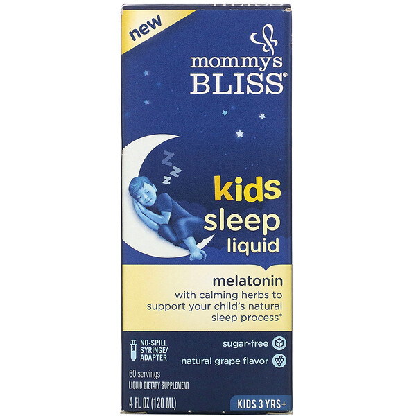 Kids Sleep Liquid, Мелатонин, для детей от 3 лет, натуральный виноград, 4 жидких унции (120 мл) Mommy's Bliss
