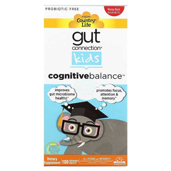 Gut Connection Kids, Когнитивный баланс, сладкий и кислый, 100 жевательных таблеток Country Life